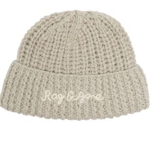 Rag & Bone Grey Chunky Hand Knit Wool Blend Embroidered Beanie
